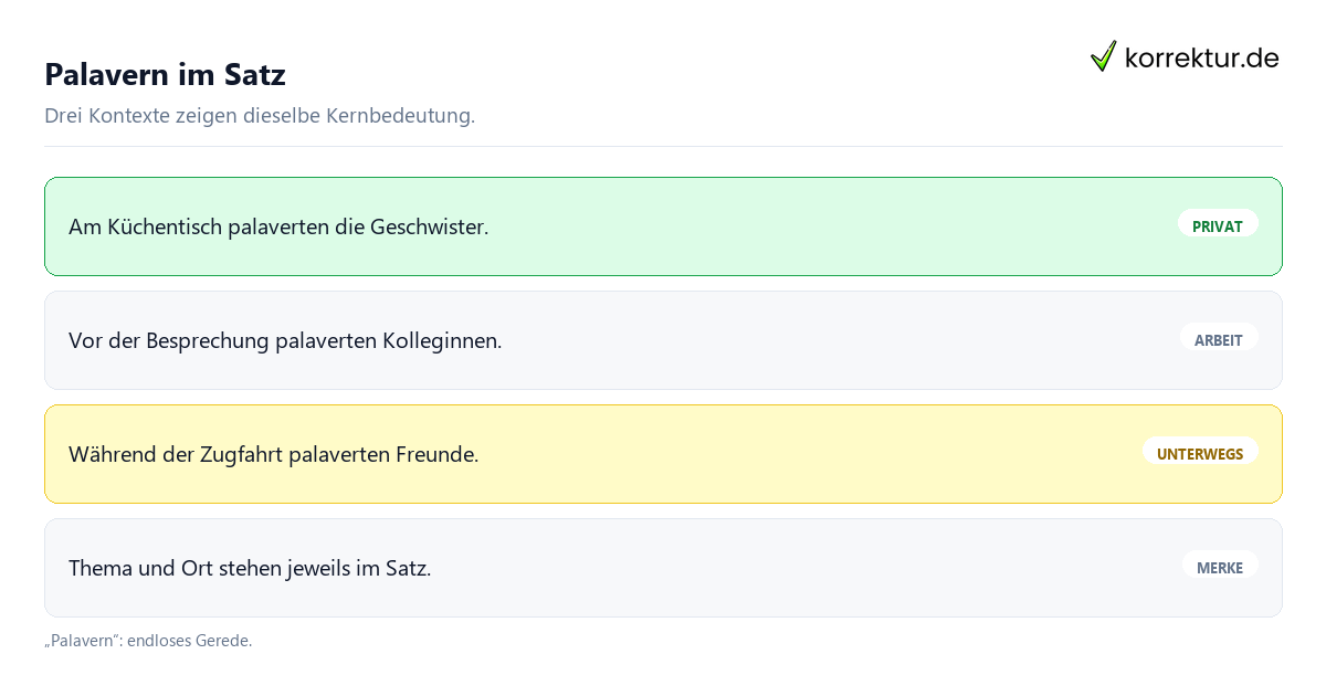Palavern im Satz Was „palavern“ bedeutet und wie du es verwendest: Beispielsätze