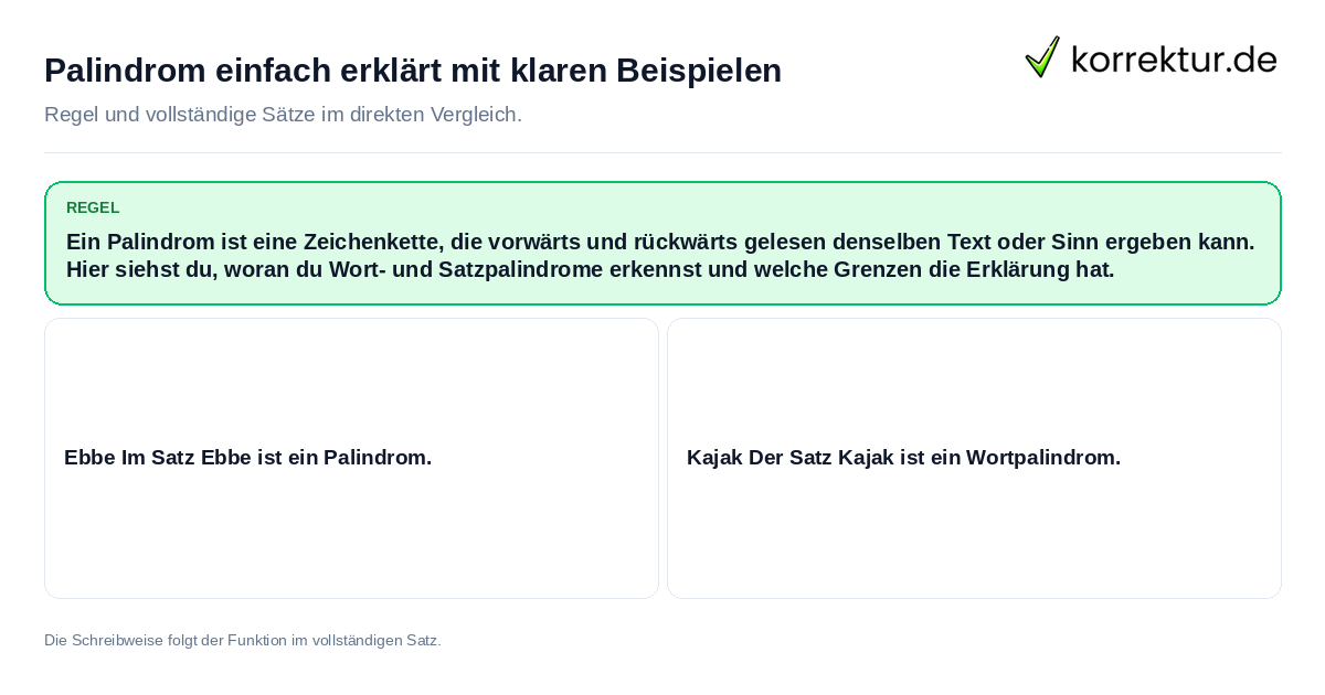 Palindrom einfach erklärt mit klaren Beispielen Konkrete Regel und vollständige Beispielsätze zu Palindrom einfach erklärt mit klaren Beispielen