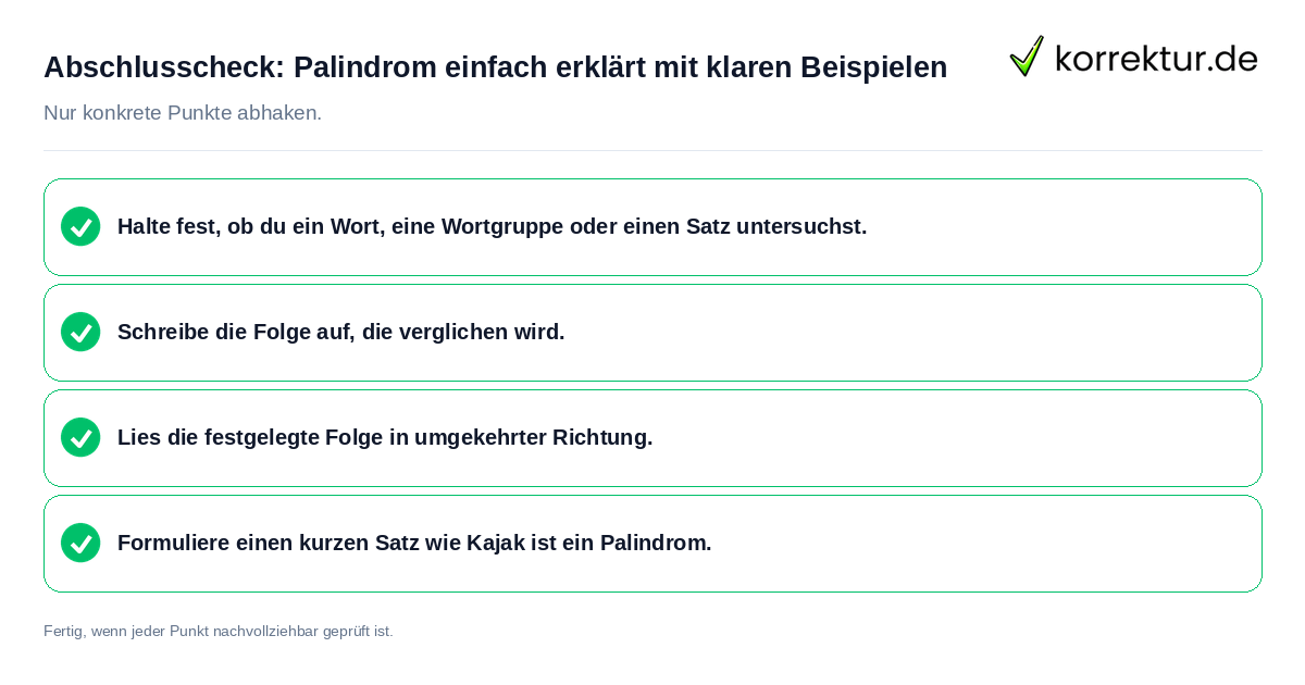 Konkreter Abschlusscheck zu Palindrom einfach erklärt mit klaren Beispielen