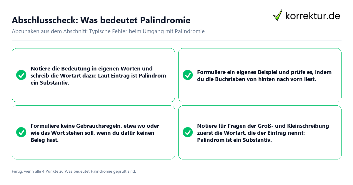 Konkreter Abschlusscheck zu Was bedeutet Palindromie