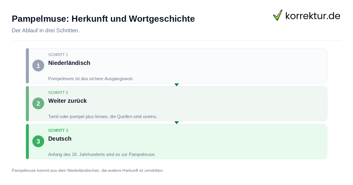 Pampelmuse: Herkunft und Wortgeschichte: der Ablauf in drei Schritten