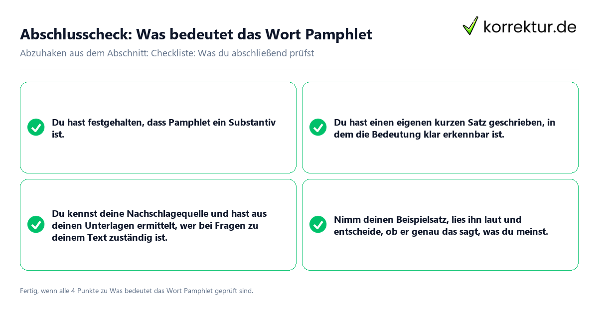 Konkreter Abschlusscheck zu Was bedeutet das Wort Pamphlet