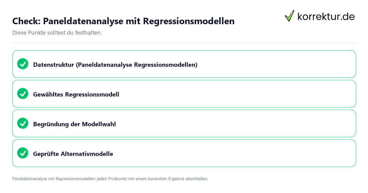 Paneldatenanalyse mit Regressionsmodellen mit einer themenspezifischen Checkliste