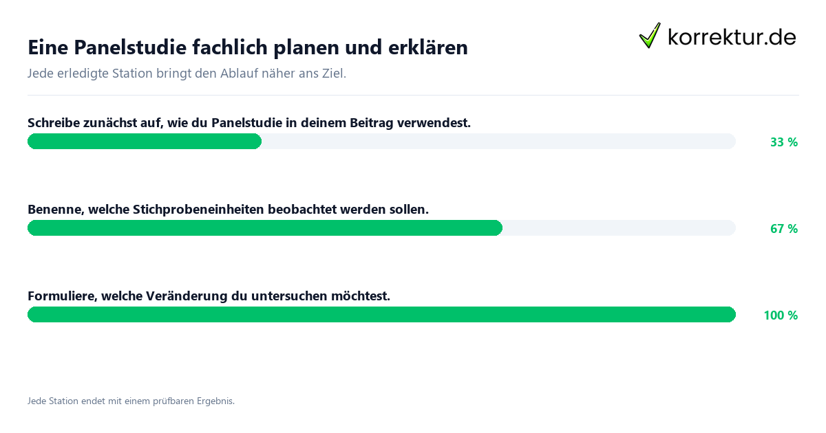 Konkrete Schritte zu Eine Panelstudie fachlich planen und erklären