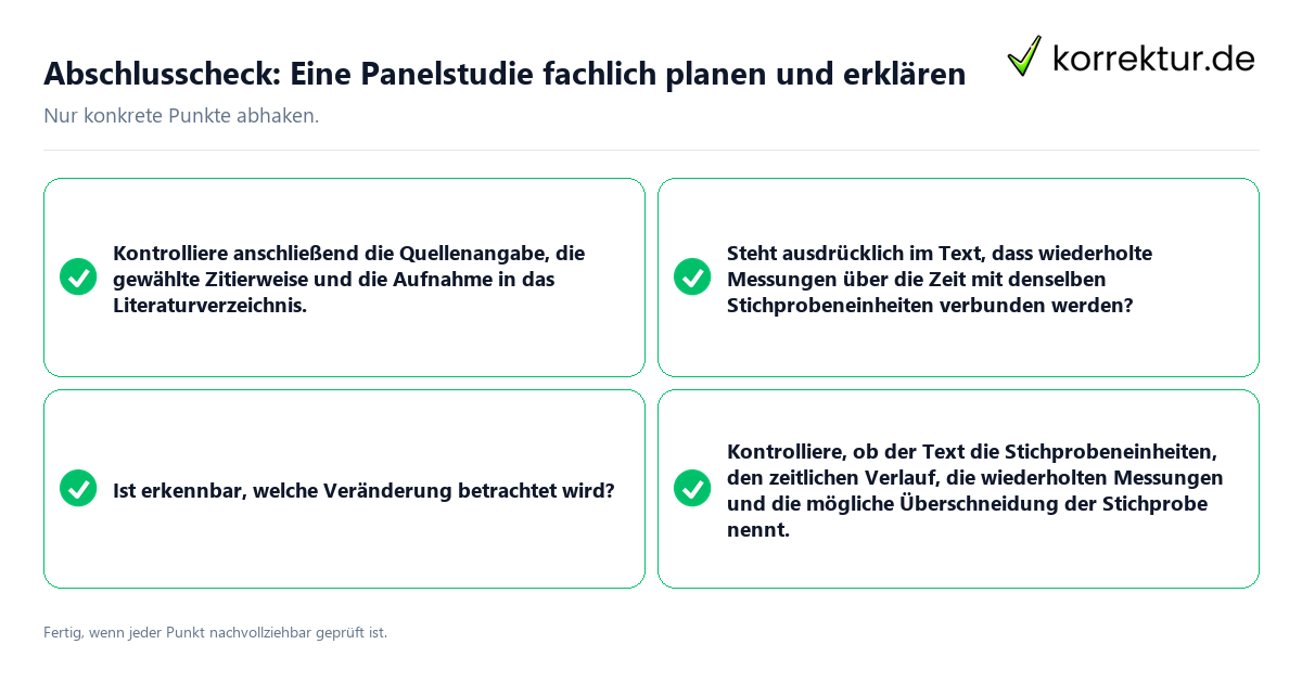 Konkreter Abschlusscheck zu Eine Panelstudie fachlich planen und erklären