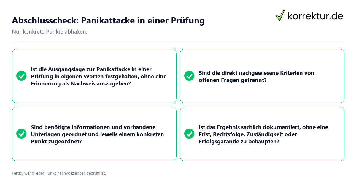 Konkreter Abschlusscheck zu Panikattacke in einer Prüfung