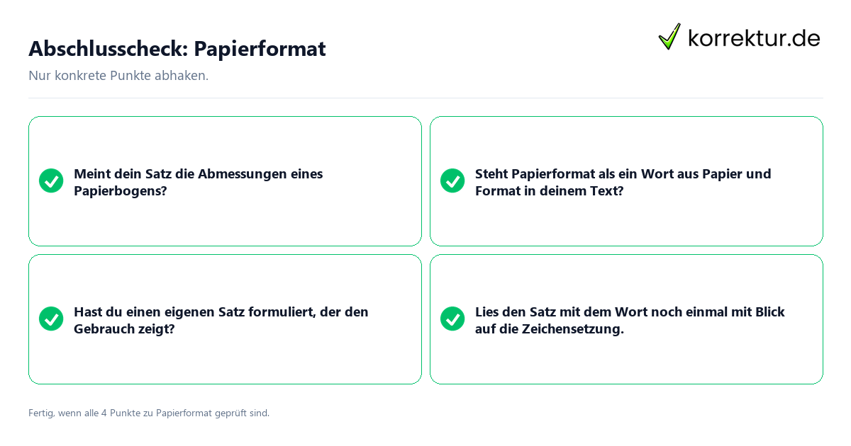 Konkreter Abschlusscheck zu Papierformat