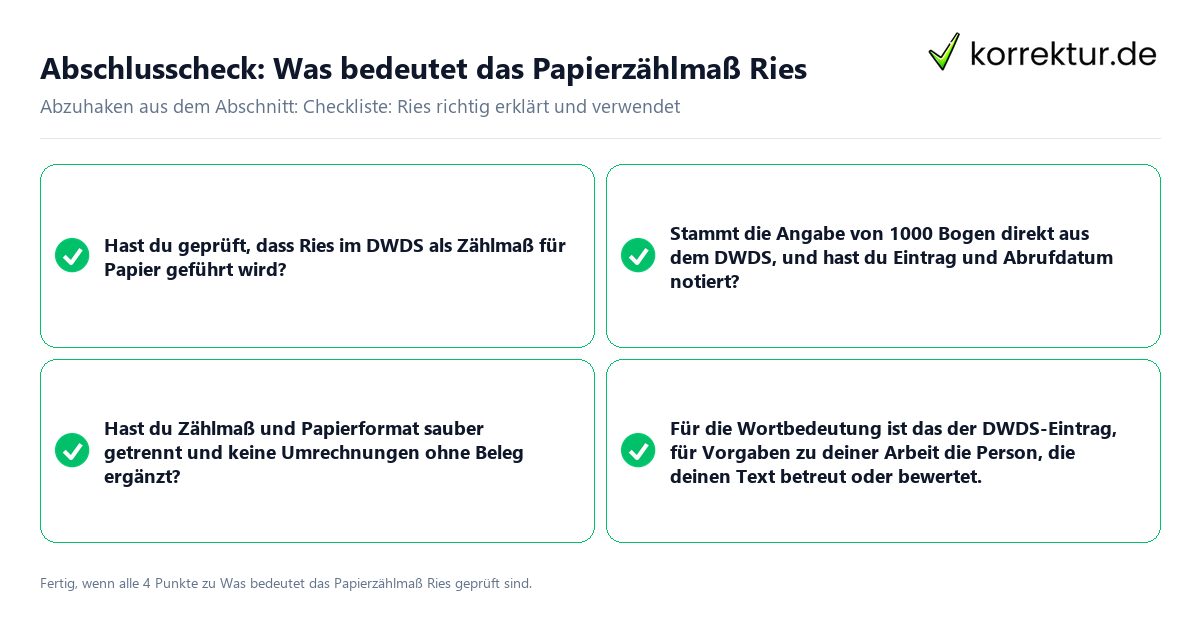 Konkreter Abschlusscheck zu Was bedeutet das Papierzählmaß Ries