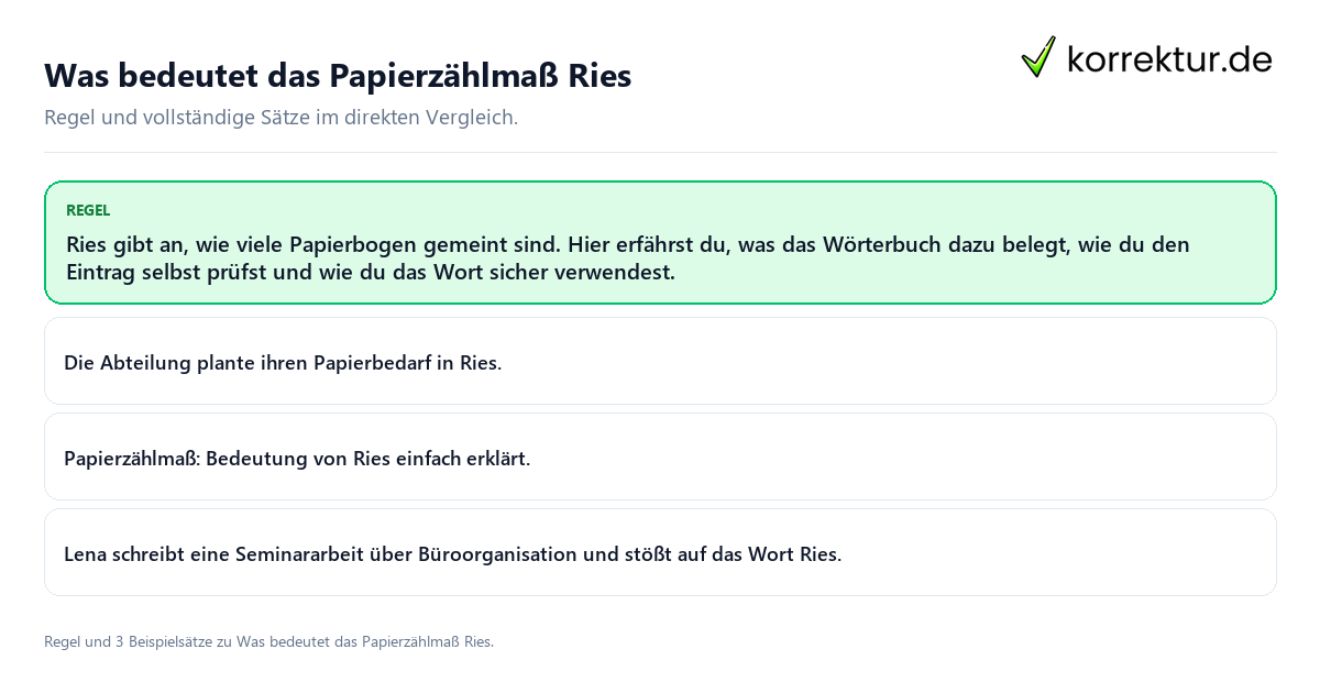Konkrete Regel und vollständige Beispielsätze zu Was bedeutet das Papierzählmaß Ries