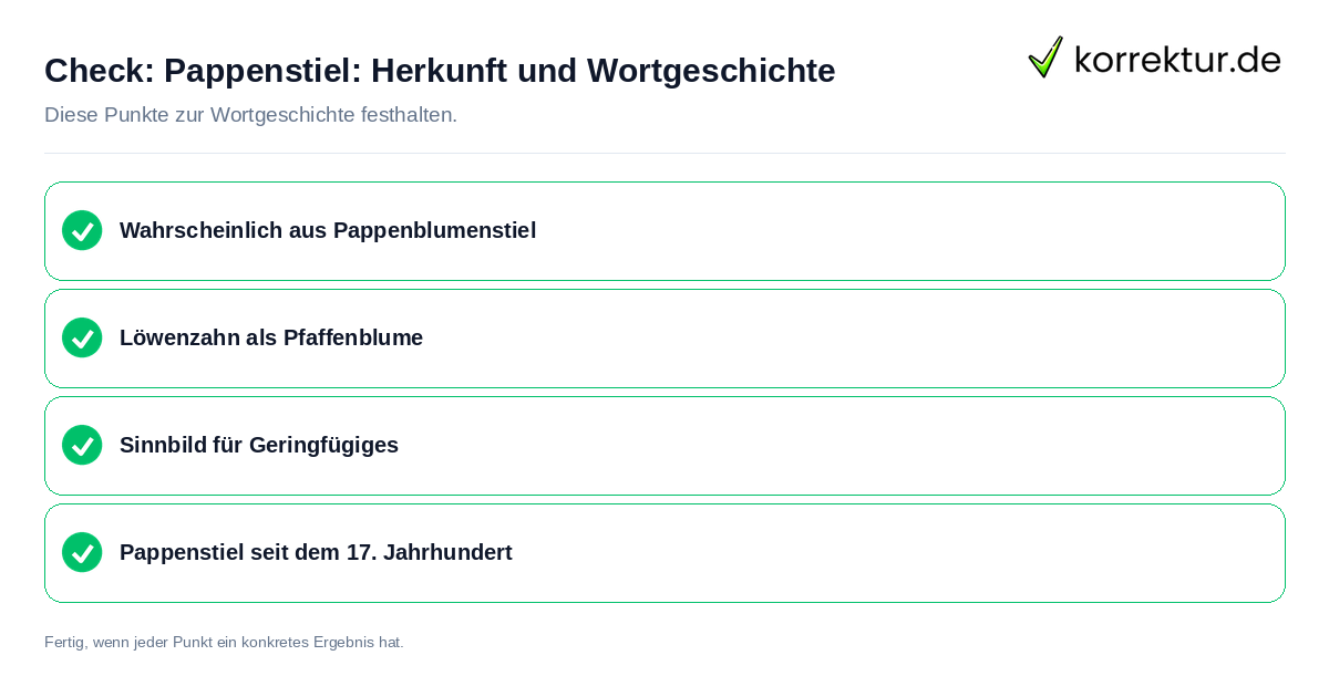 Check: Pappenstiel: Herkunft und Wortgeschichte Pappenstiel: Herkunft und Wortgeschichte: Prüfliste mit vier Punkten