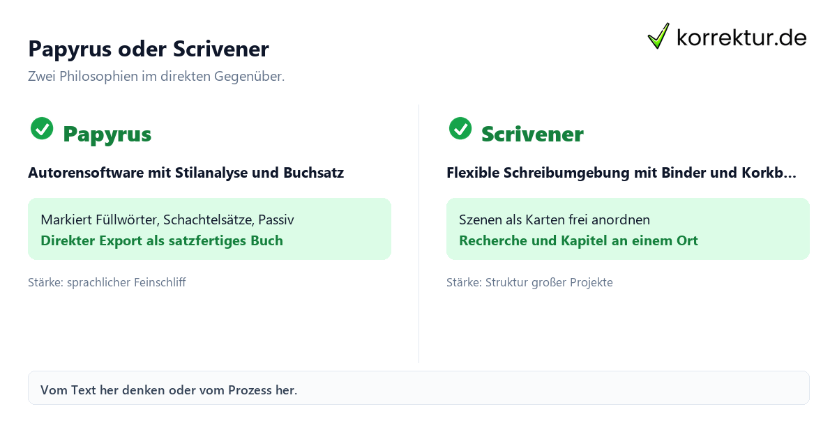 Papyrus oder Scrivener im Vergleich: Stilanalyse gegen freie Struktur