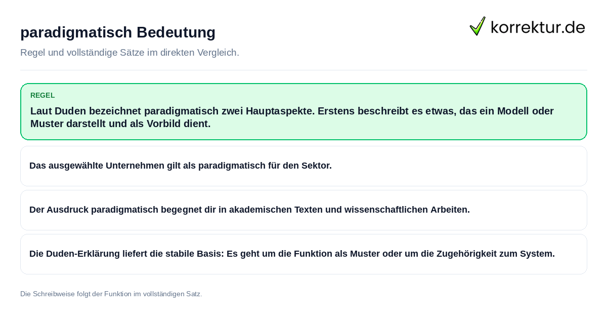 paradigmatisch Bedeutung Konkrete Regel und vollständige Beispielsätze zu paradigmatisch Bedeutung
