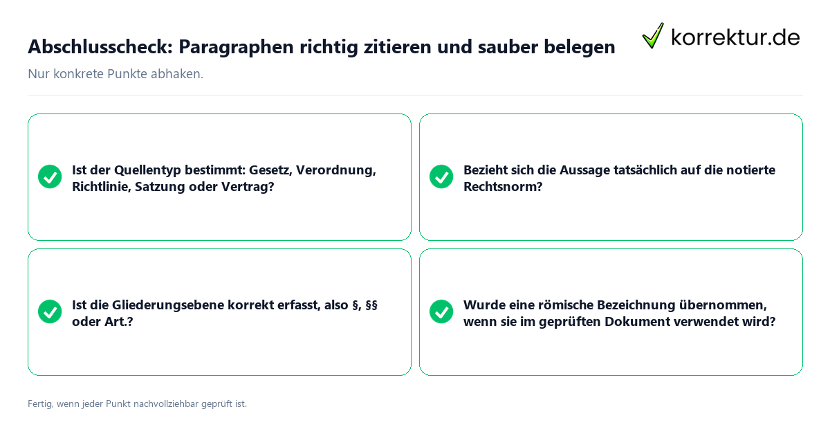Abschlusscheck: Paragraphen richtig zitieren und sauber belegen Konkreter Abschlusscheck zu Paragraphen richtig zitieren und sauber belegen