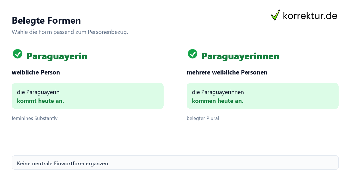 Belegte Formen Paraguayer und Paraguayerin passend verwenden: belegte Formen