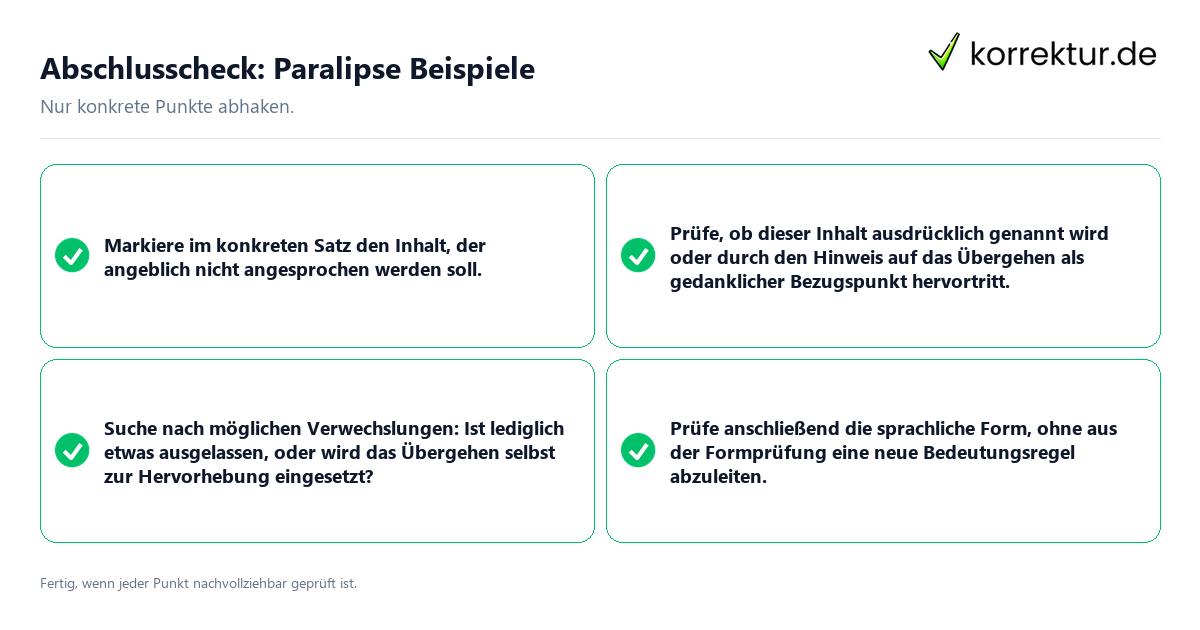 Konkreter Abschlusscheck zu Paralipse Beispiele