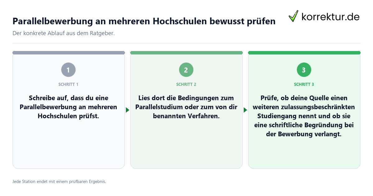Konkrete Schritte zu Parallelbewerbung an mehreren Hochschulen bewusst prüfen