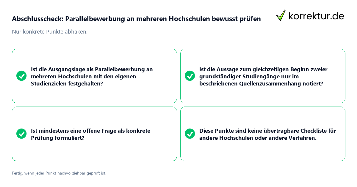 Konkreter Abschlusscheck zu Parallelbewerbung an mehreren Hochschulen bewusst prüfen