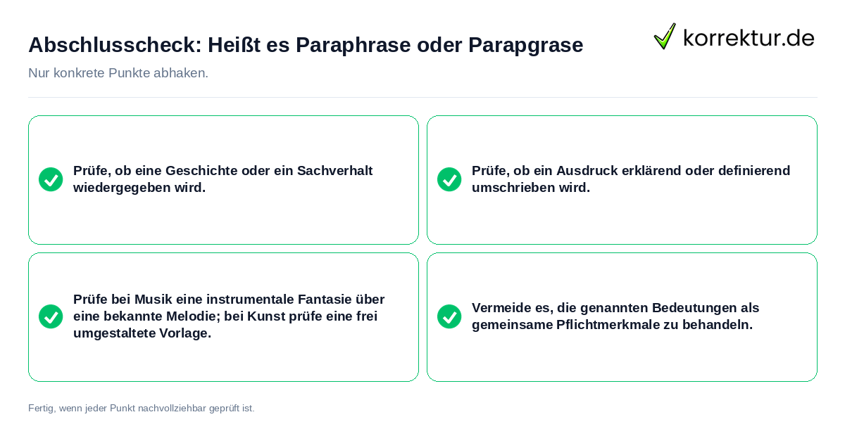 Abschlusscheck: Heißt es Paraphrase oder Parapgrase Konkreter Abschlusscheck zu Heißt es Paraphrase oder Parapgrase
