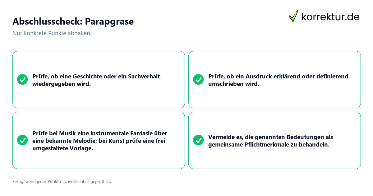 Konkreter Abschlusscheck zu Parapgrase