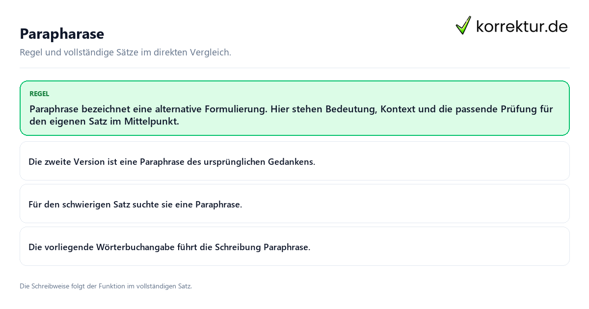 Parapharase Konkrete Regel und vollständige Beispielsätze zu Parapharase
