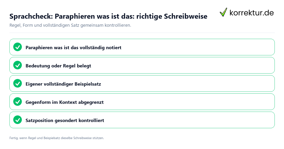 Konkreter Sprachcheck zu Paraphieren was ist das: richtige Schreibweise mit Regel und vollständigem Beispielsatz
