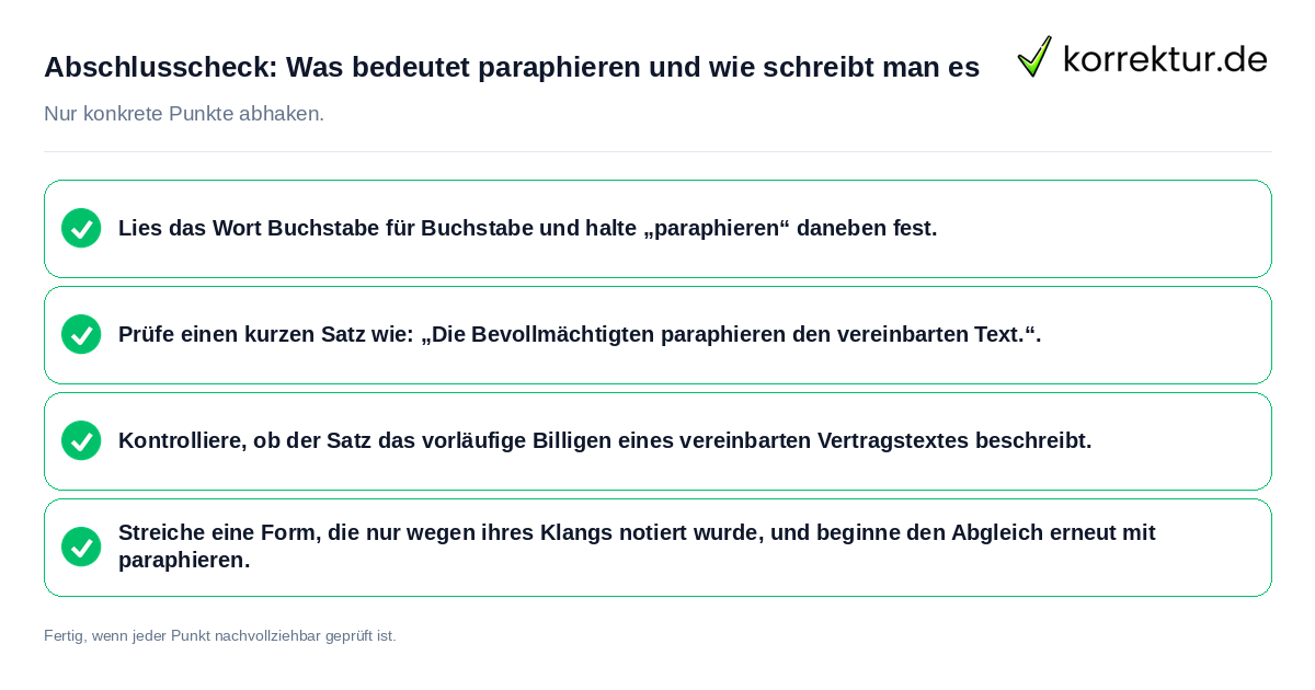 Abschlusscheck: Was bedeutet paraphieren und wie schreibt man es Konkreter Abschlusscheck zu Was bedeutet paraphieren und wie schreibt man es