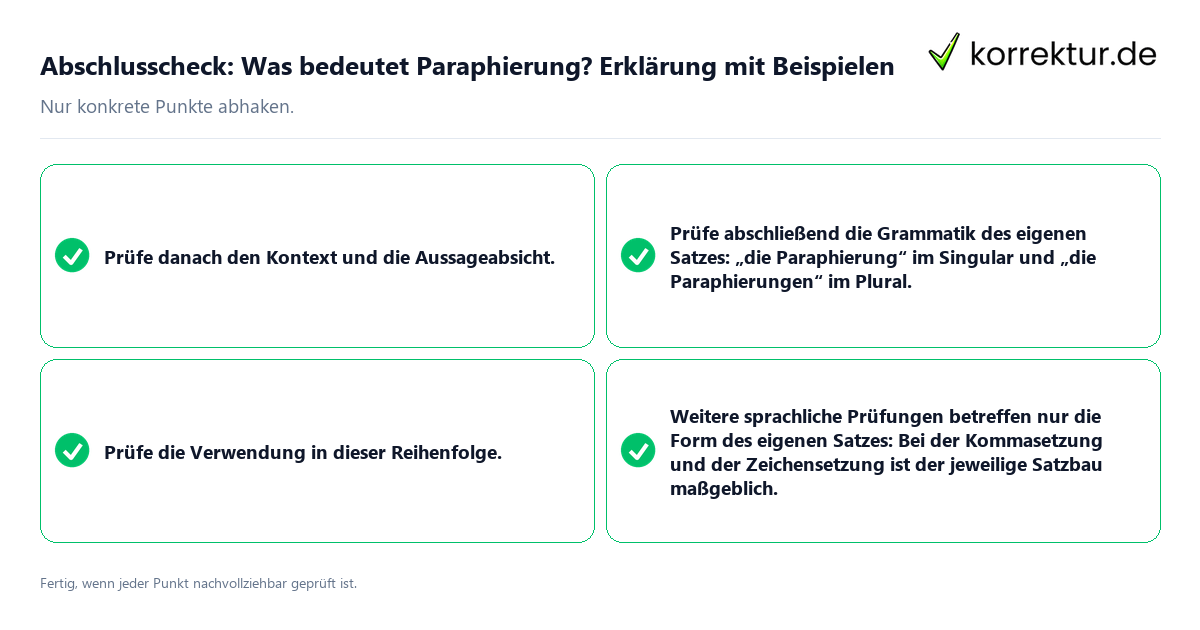 Konkreter Abschlusscheck zu Was bedeutet Paraphierung? Erklärung mit Beispielen