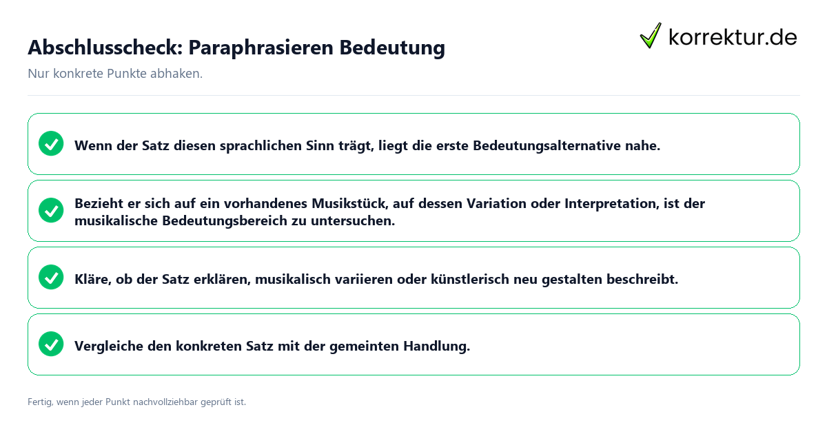 Konkreter Abschlusscheck zu Paraphrasieren Bedeutung