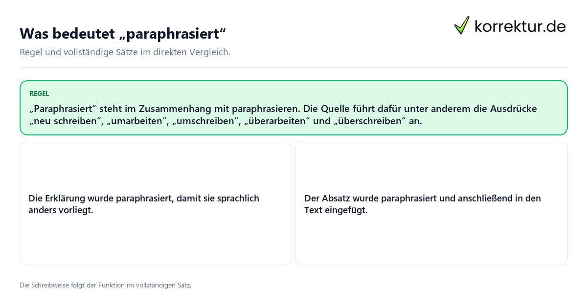 Was bedeutet „paraphrasiert“ Konkrete Regel und vollständige Beispielsätze zu Was bedeutet „paraphrasiert“