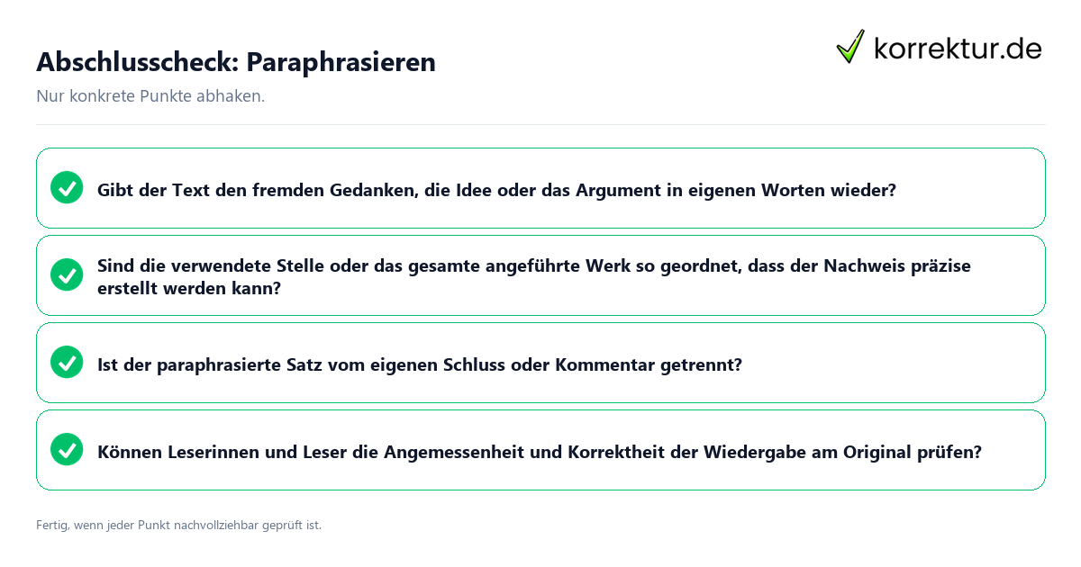 Konkreter Abschlusscheck zu Paraphrasieren