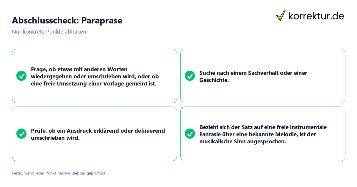 Konkreter Abschlusscheck zu Paraprase