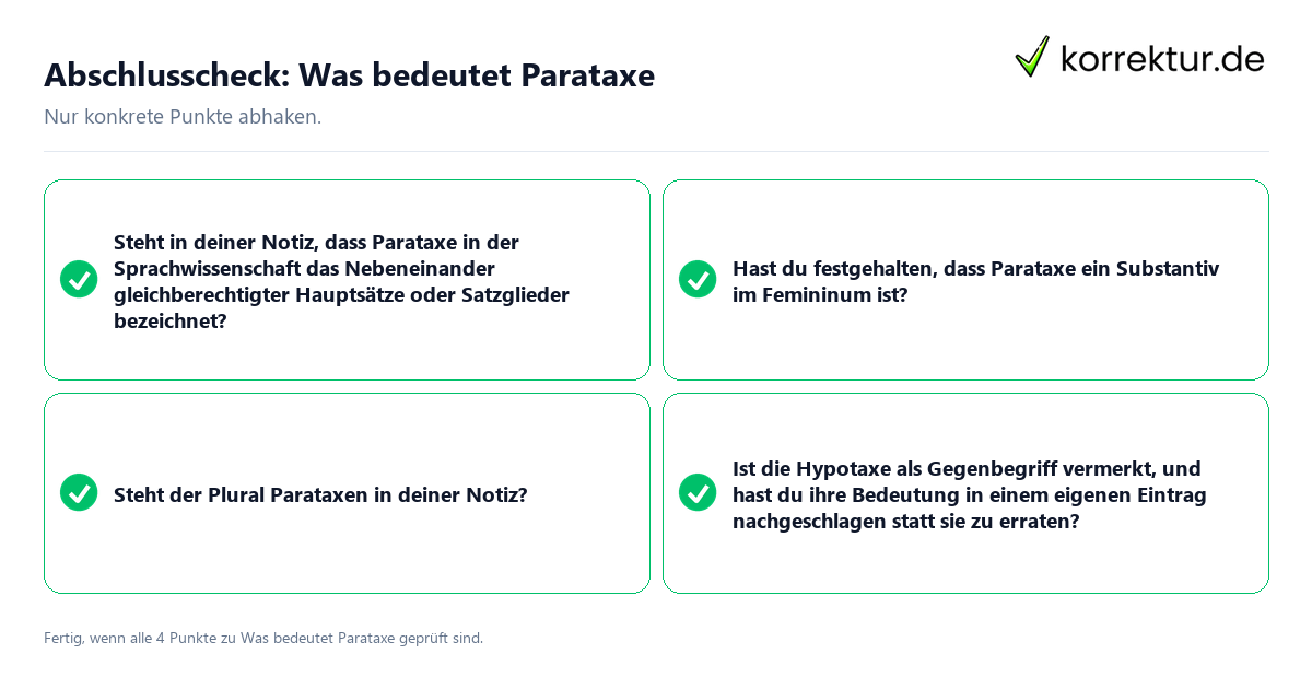 Konkreter Abschlusscheck zu Was bedeutet Parataxe
