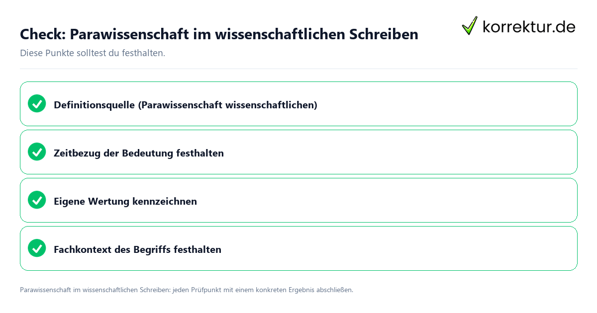 Parawissenschaft im wissenschaftlichen Schreiben mit einer themenspezifischen Checkliste
