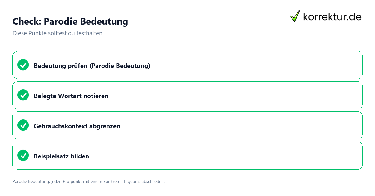 Parodie Bedeutung mit einer themenspezifischen Checkliste