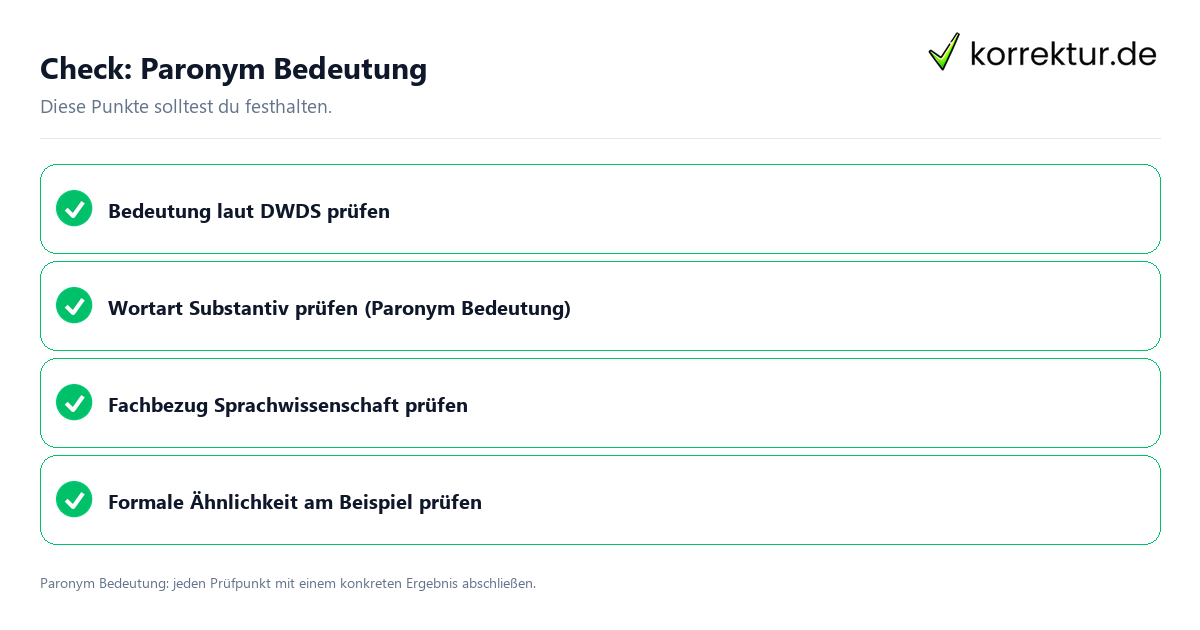 Paronym Bedeutung mit einer themenspezifischen Checkliste