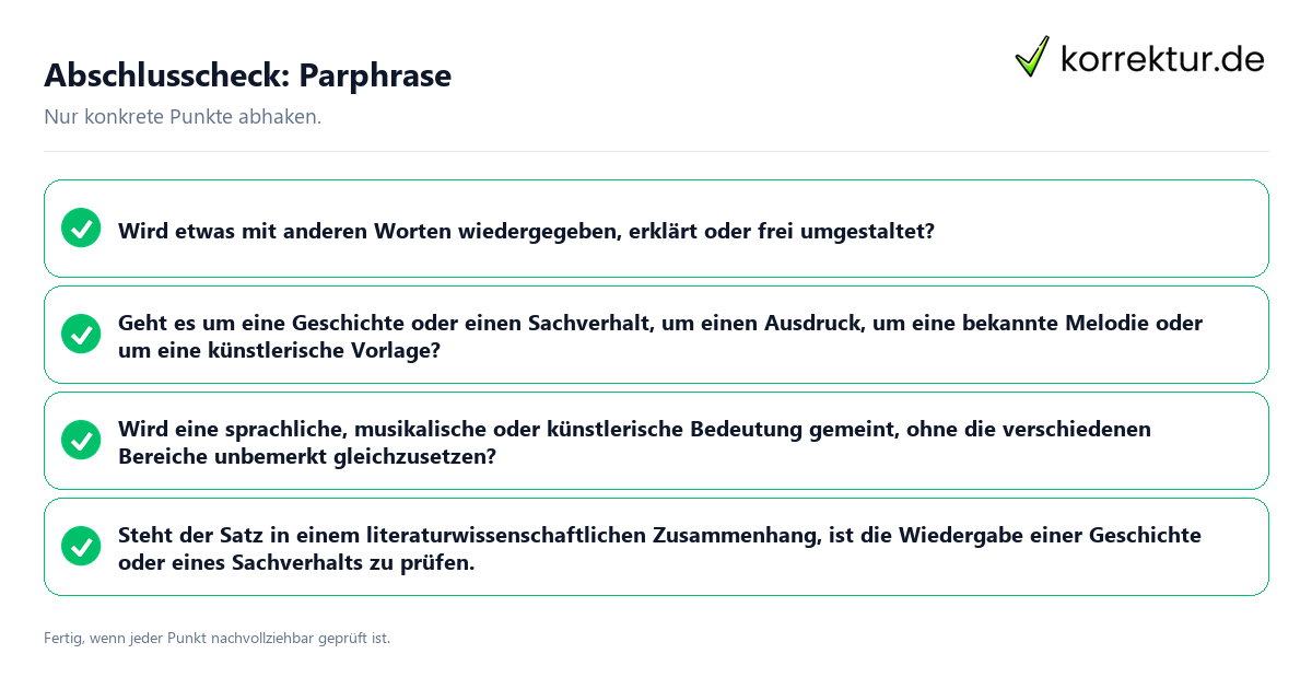 Konkreter Abschlusscheck zu Parphrase
