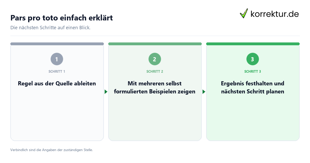 Pars pro toto einfach erklärt mit einem Ablauf aus Prüfung, Kontakt und Dokumentation
