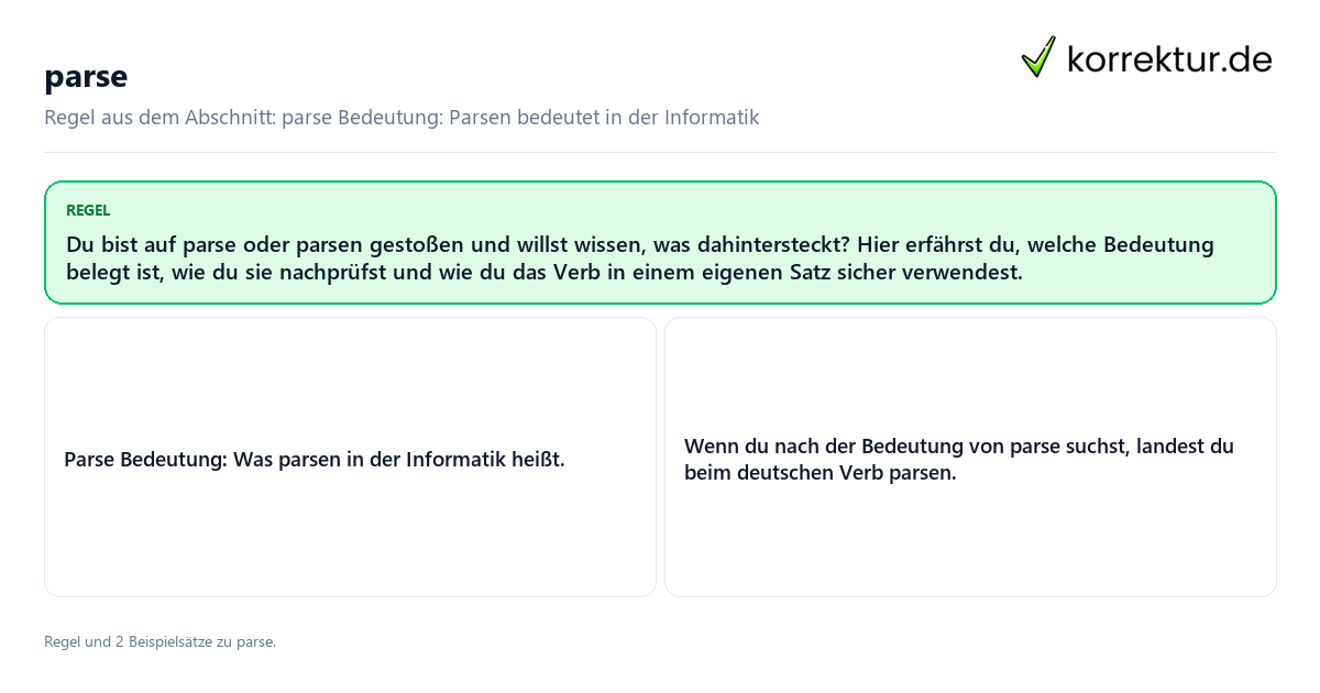 parse Konkrete Regel und vollständige Beispielsätze zu parse
