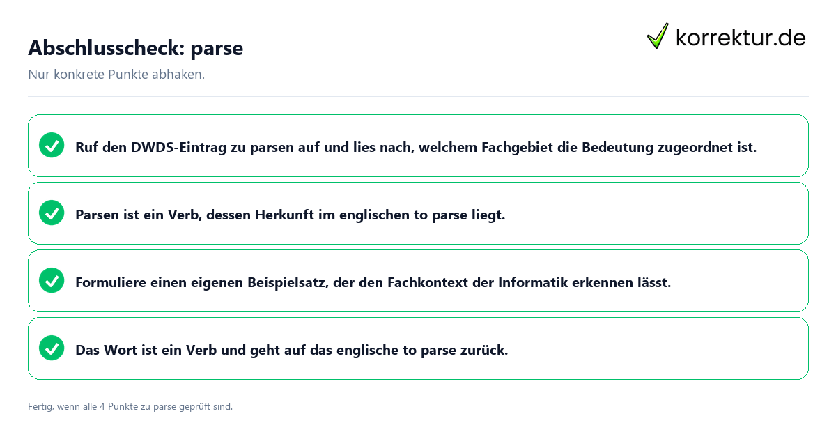 Abschlusscheck: parse Konkreter Abschlusscheck zu parse