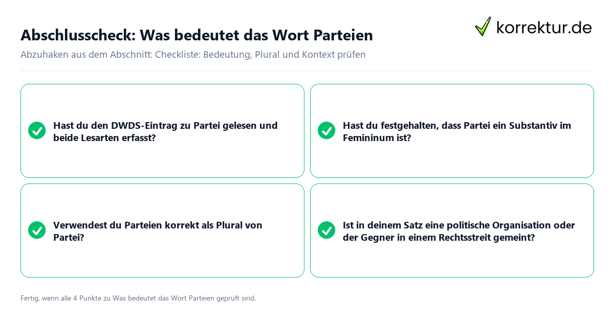 Konkreter Abschlusscheck zu Was bedeutet das Wort Parteien