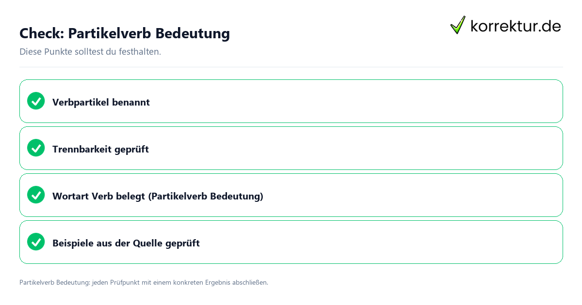 Partikelverb Bedeutung mit einer themenspezifischen Checkliste
