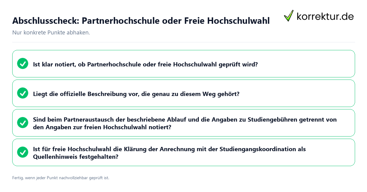 Konkreter Abschlusscheck zu Partnerhochschule oder Freie Hochschulwahl
