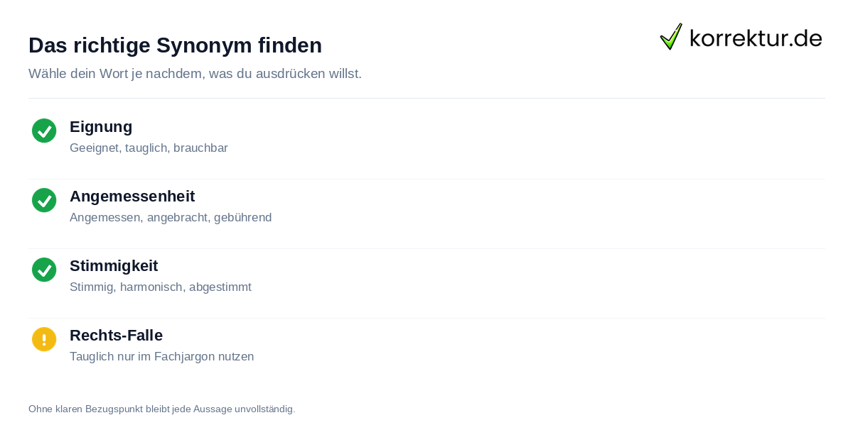 Synonyme für Passend Auswahl anhand Kontext