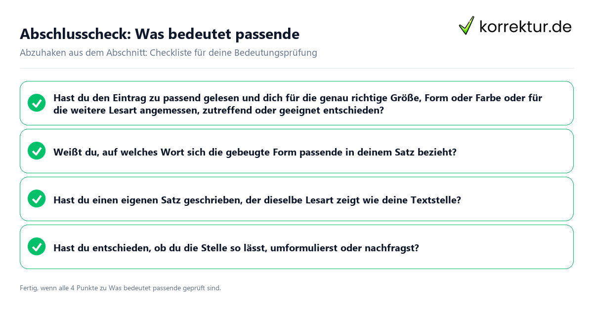 Abschlusscheck: Was bedeutet passende Konkreter Abschlusscheck zu Was bedeutet passende