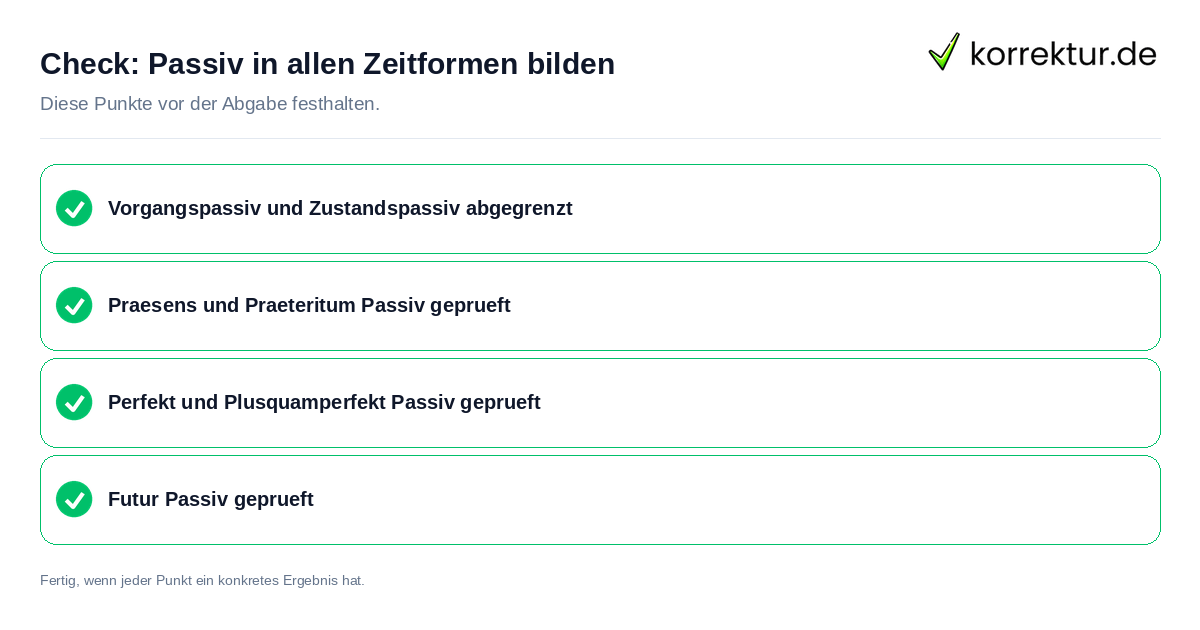 Passiv in allen Zeitformen bilden: Prüfliste mit vier Punkten