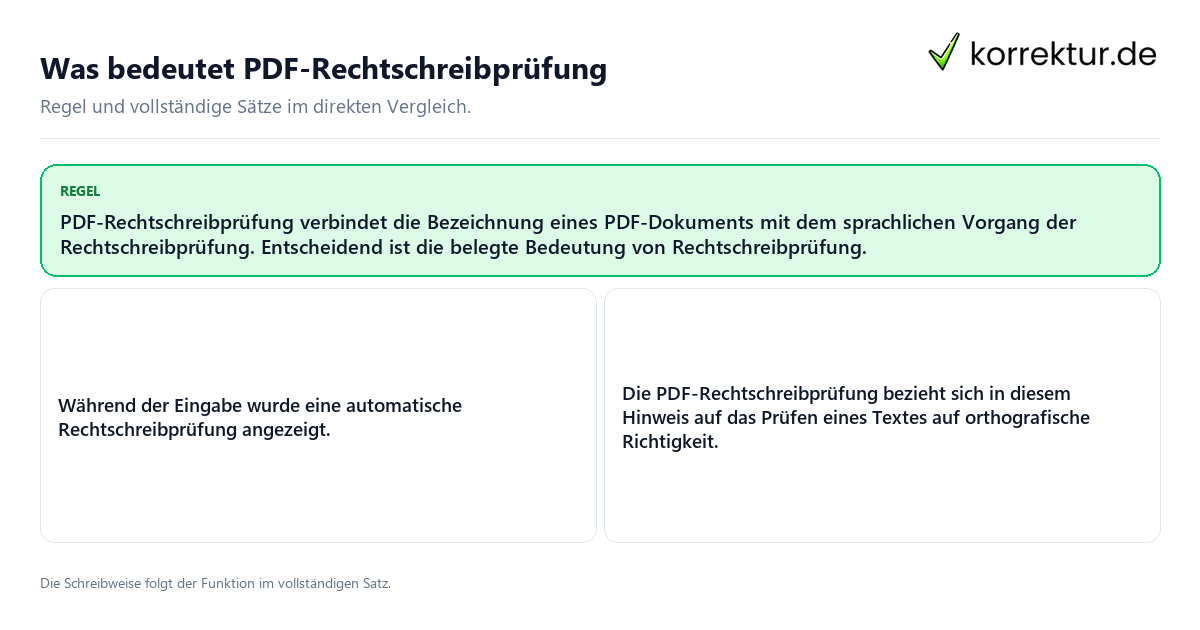 Konkrete Regel und vollständige Beispielsätze zu Was bedeutet PDF-Rechtschreibprüfung