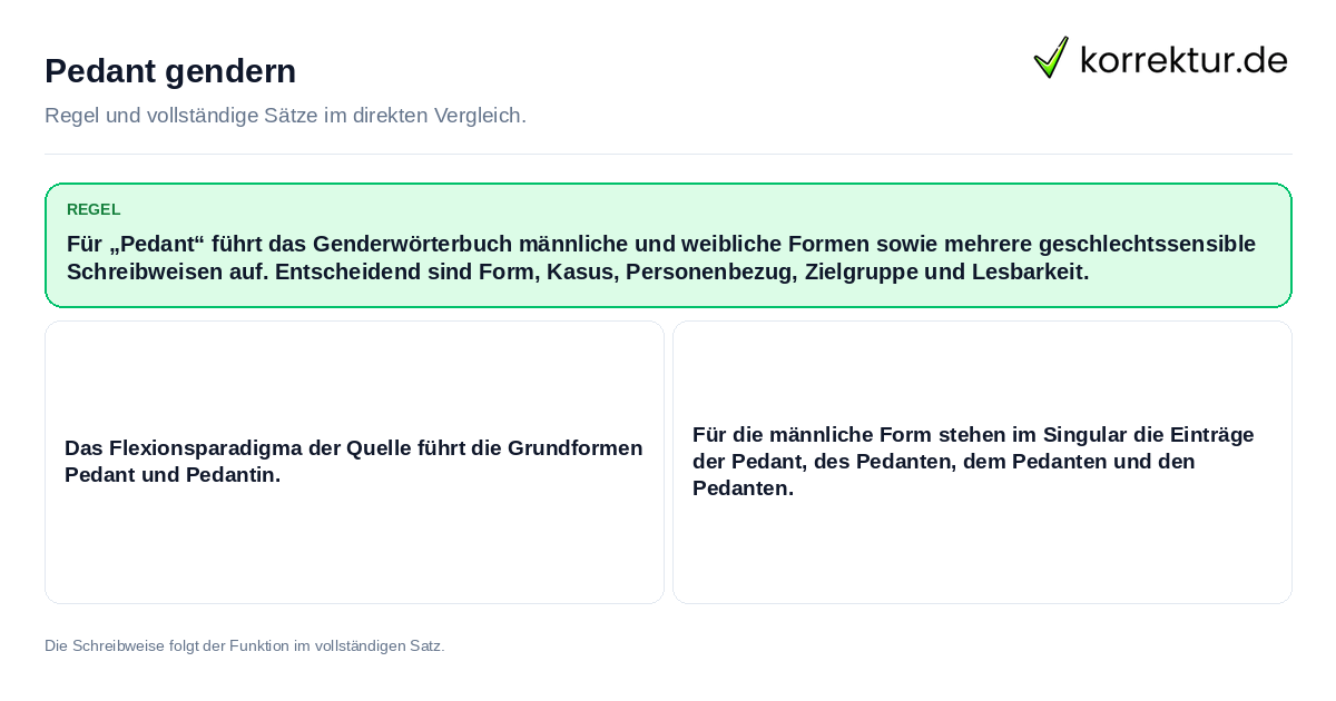 Pedant gendern Konkrete Regel und vollständige Beispielsätze zu Pedant gendern
