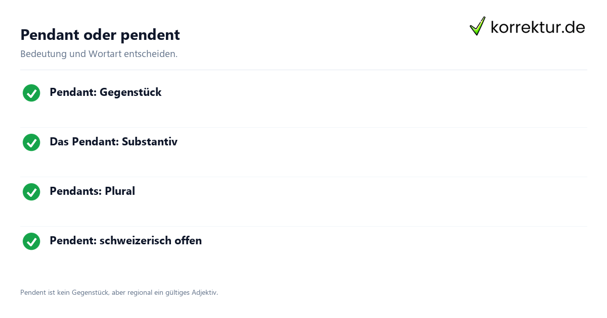 Pendant oder pendent Pendant richtige Schreibweise