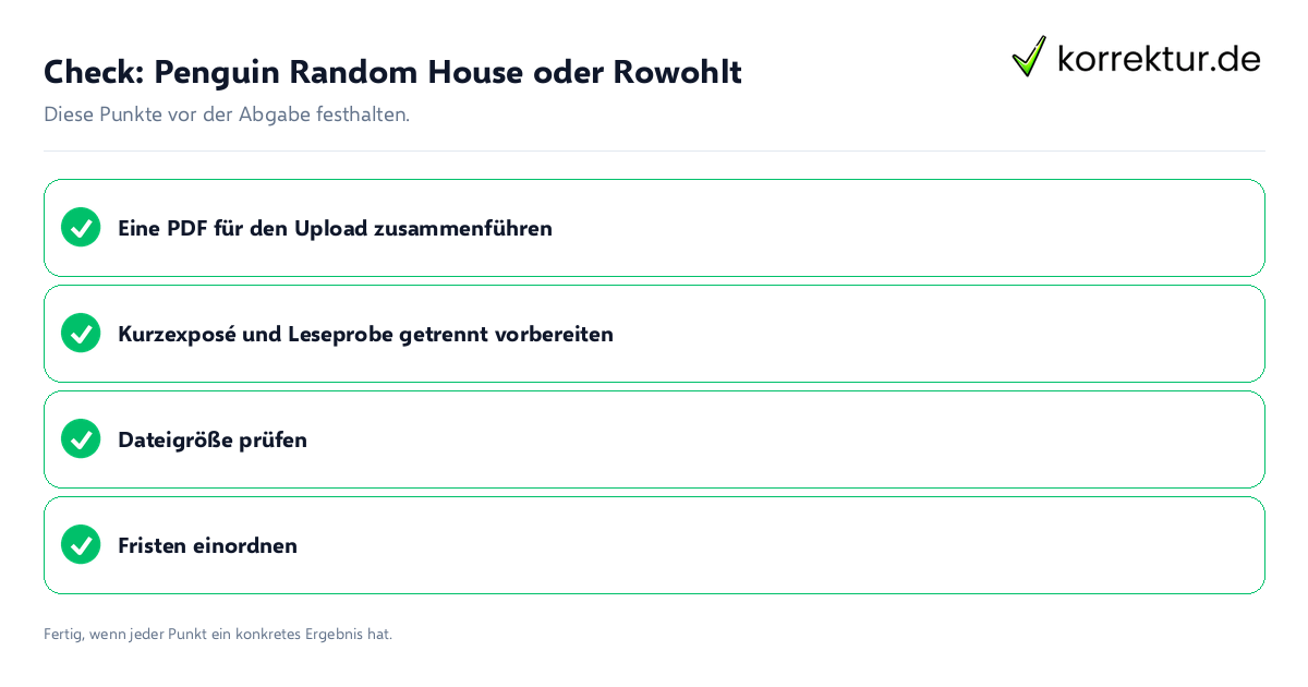 Check: Penguin Random House oder Rowohlt Penguin Random House oder Rowohlt: Prüfliste mit vier Punkten