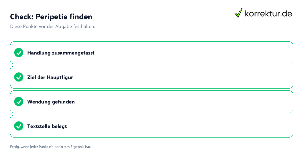 Check: Peripetie finden Peripetie finden: Prüfliste mit vier Punkten
